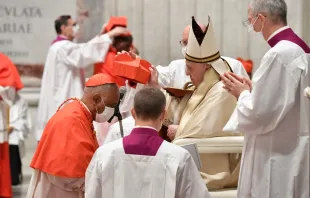 Cardinal Wilton Gregory receives the red hat from Pope Francis in St. Peter's Basilica on Nov. 28, 2020. Vatican Media/Catholic News Agency
